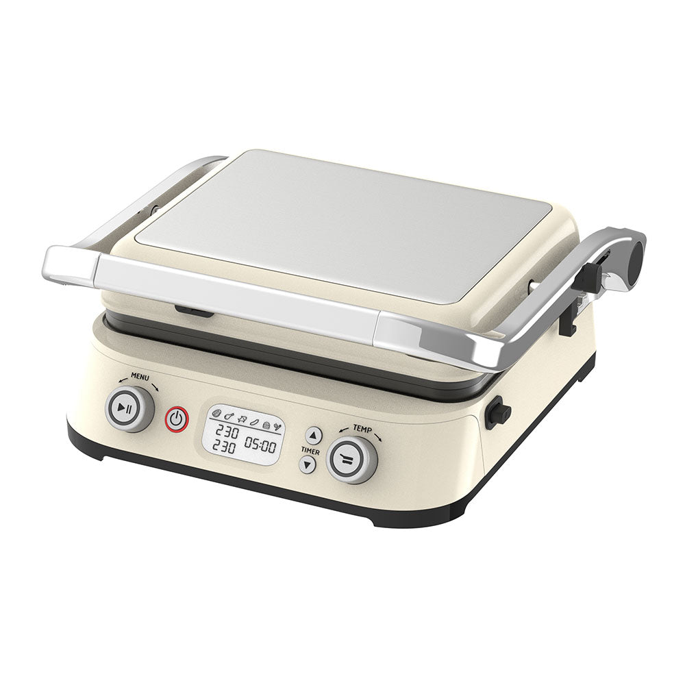 Digital LCD Electric Contact Grill Panini Press, 180° Fully Open Flat Griddle, Dual Knob Control with Timer & Temperature Setting, Non‑Stick Removable Plates, Countertop Indoor BBQ Grill for Home Kitchen, Steak Burgers Sandwich Meal Prep