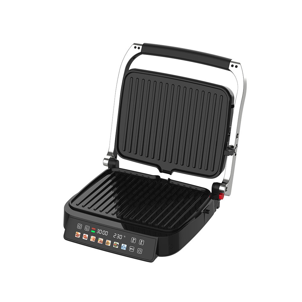 Digital Electric Contact Grill Panini Press, 180° Fully Open Flat Griddle, LCD Touch Control Non‑Stick Plates, Adjustable Temp & Timer, Countertop Indoor BBQ Grill for Home Kitchen, Steak Burgers Sandwich Meal Prep