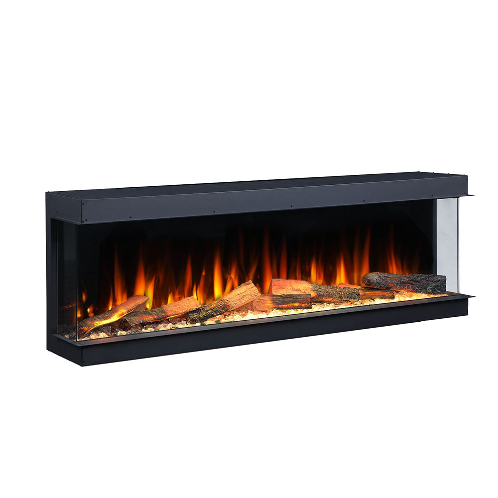 Linear Recessed Electric Fireplace Insert, Wall Mount Electric Fire Heater, 3D Realistic Flame, Black Slim Metal Frame, Free Log Decor Set, Overheat Protection, For Living Room Decor, Winter Heating, Christmas Indoor Home Renovation