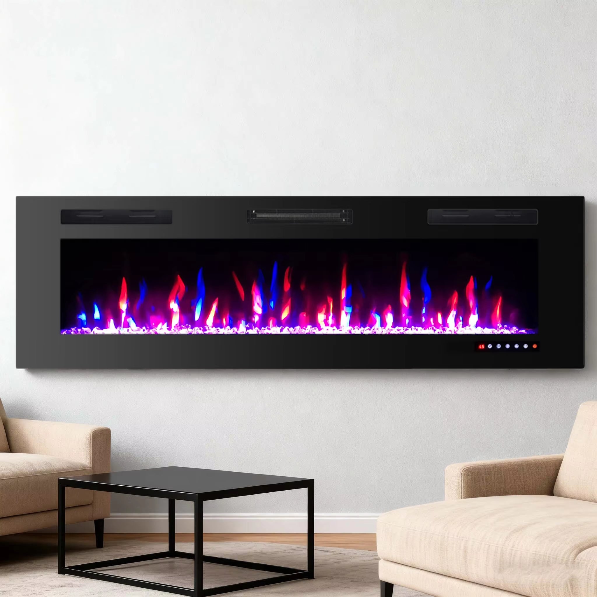 LED Artificial Fireplace with 13 Flame Colors, Wall-Mounted Fireplace, Electric Heater for Living Room