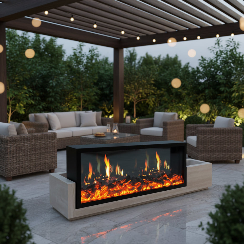 Built-in electric fireplace with LCD screen - multi-scene flame effects, remote control operation, adjustable heating, energy saving