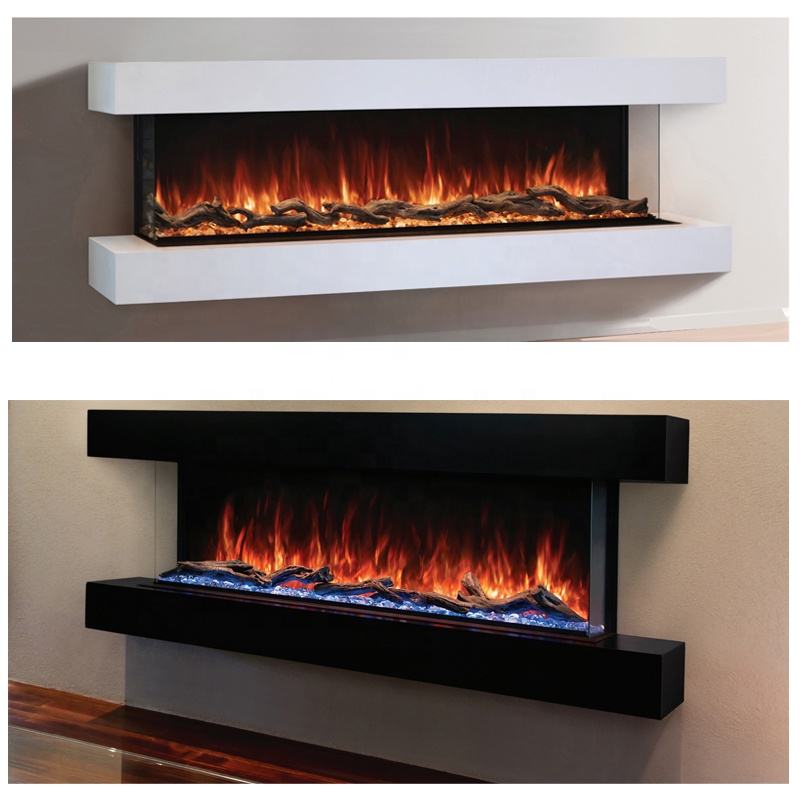 Multi Size 44"-96" Hardwired 3-Sided View Electric Fireplace Insert, Black Recessed Built-in Linear Electric Fireplace with Adjustable Flame, Free Decorative Logs & Crystal Stones, LED Fire Heater for Living Room Autumn Winter Home Decor Holiday