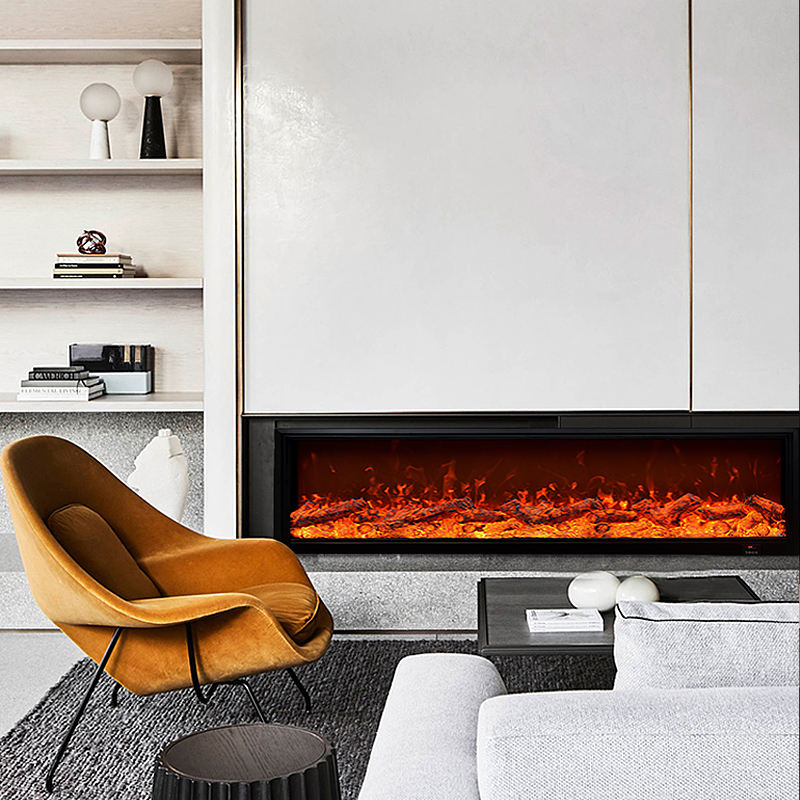 Wall-mounted electric fireplace with firewood, decorative indoor landscape flamestaff
