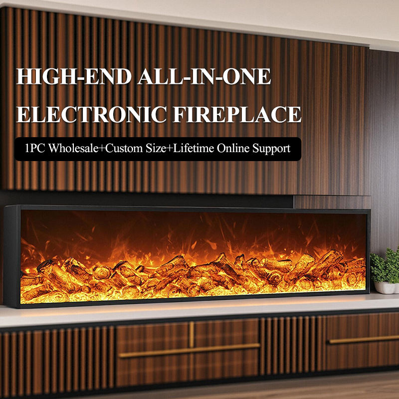 Freestanding modern decorative electric fireplace with intelligent simulated flame remote control, built-in indoor heater suitable for villas