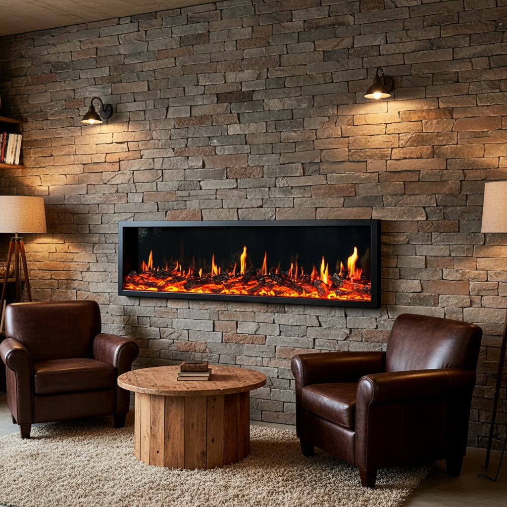 Built-in electric fireplace with LCD screen - multi-scene flame effects, remote control operation, adjustable heating, energy saving