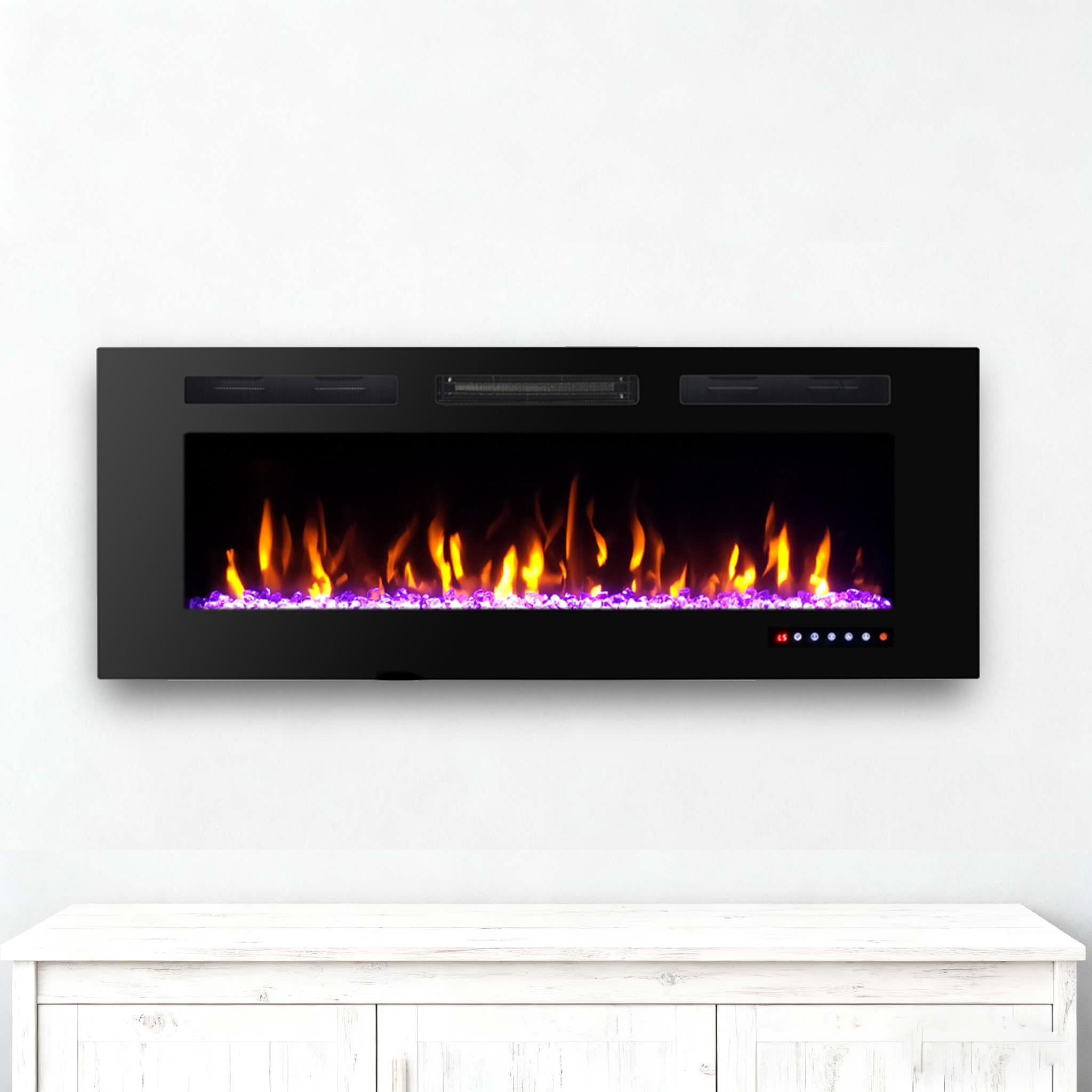 40, 50, 60-inch factory direct sales wall-mounted artificial flame flat tempered glass electric fireplace