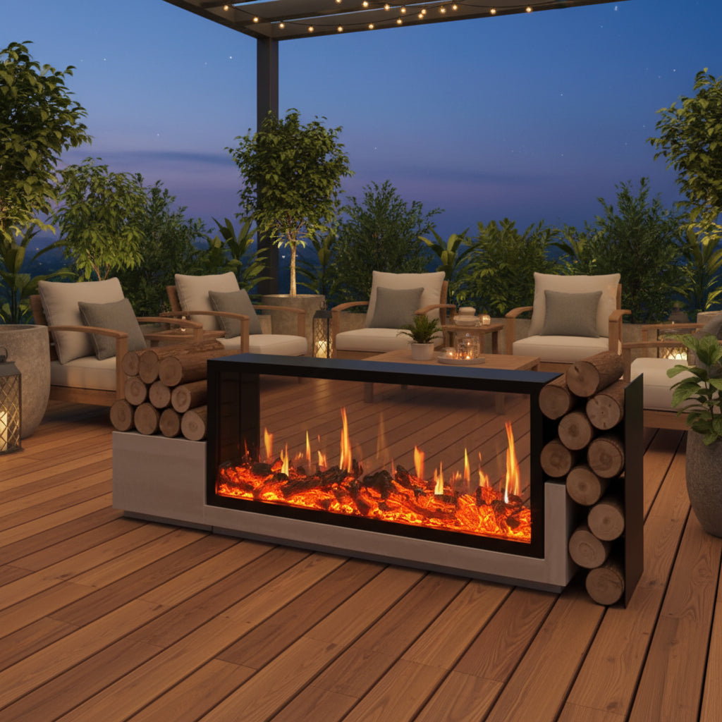 Built-in electric fireplace with LCD screen - multi-scene flame effects, remote control operation, adjustable heating, energy saving