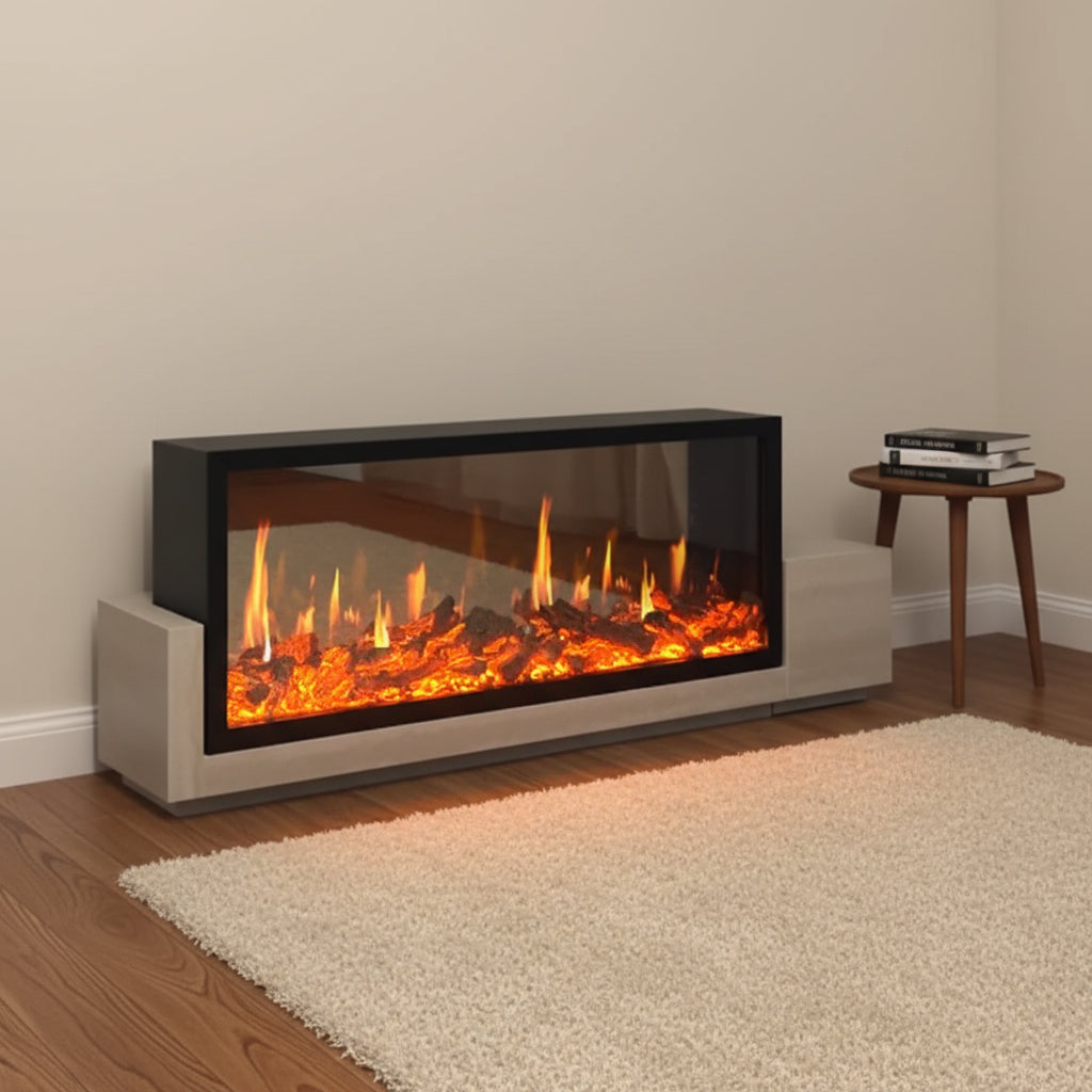 Built-in electric fireplace with LCD screen - multi-scene flame effects, remote control operation, adjustable heating, energy saving