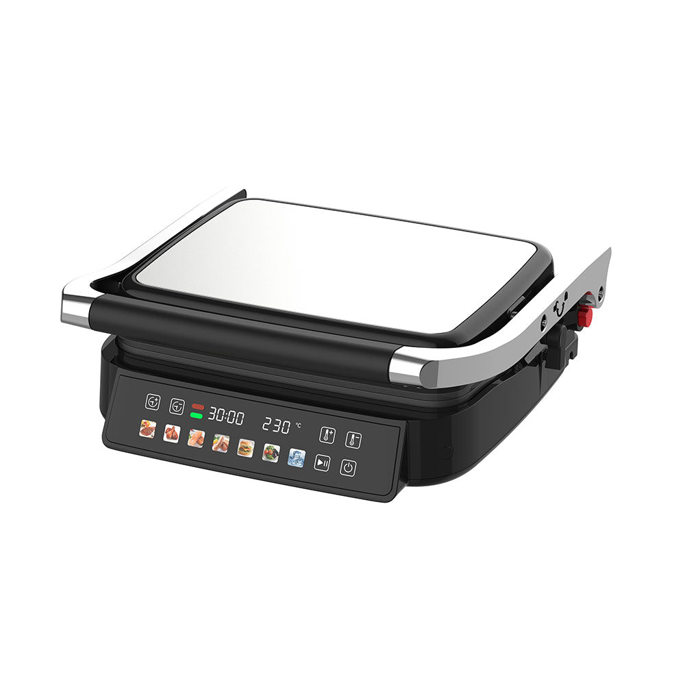 Digital Electric Contact Grill Panini Press, 180° Fully Open Flat Griddle, LCD Touch Control Non‑Stick Plates, Adjustable Temp & Timer, Countertop Indoor BBQ Grill for Home Kitchen, Steak Burgers Sandwich Meal Prep