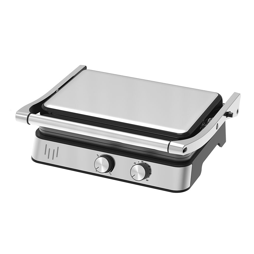 180 Degree Open Panini Press Grill, Stainless Steel Housing Electric Griddle, Dual Separate Temperature Control Knobs, Non‑Stick Removable Plates, Household Kitchen Appliance for Family Dinner & Weekend Indoor Grilling