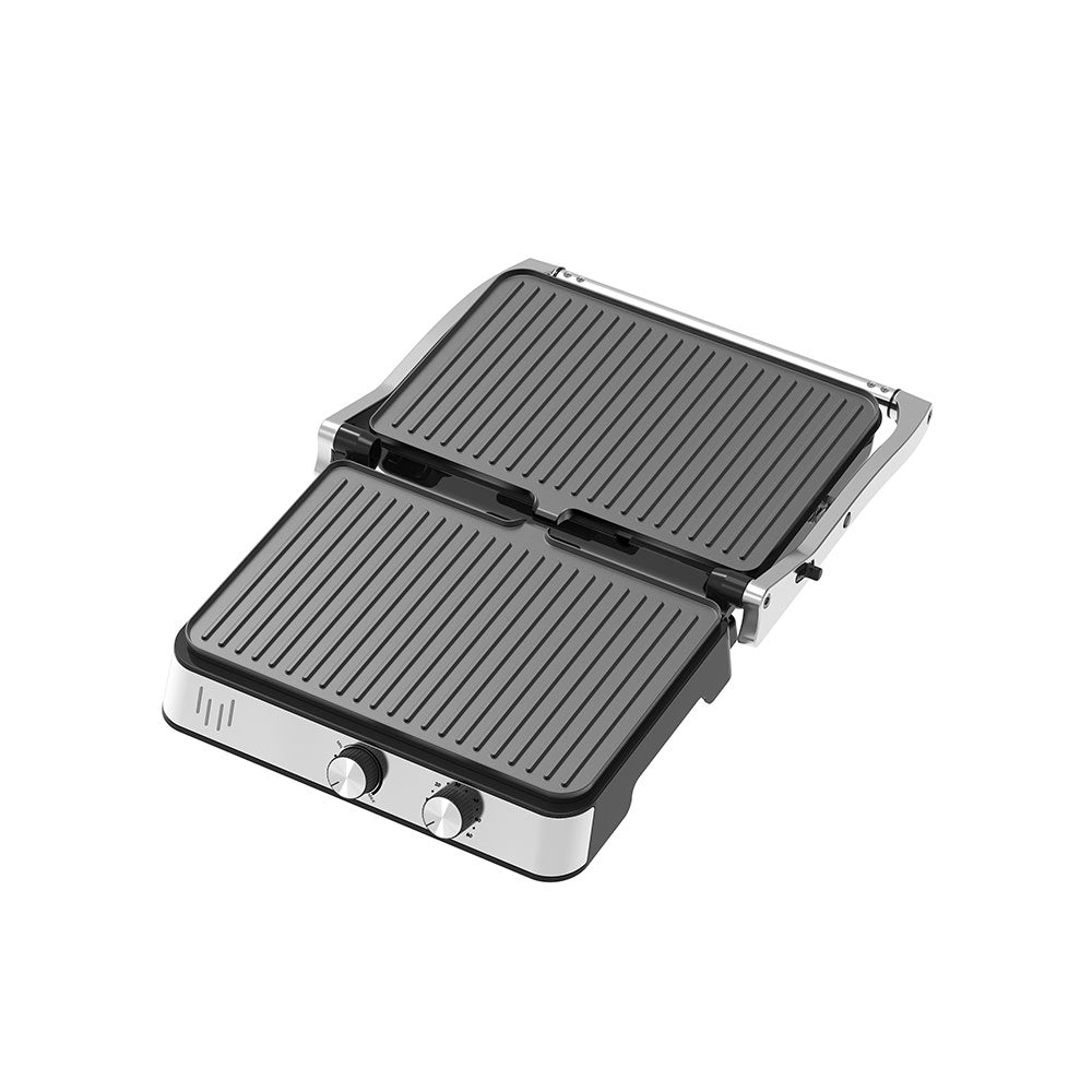 180 Degree Open Panini Press Grill, Stainless Steel Housing Electric Griddle, Dual Separate Temperature Control Knobs, Non‑Stick Removable Plates, Household Kitchen Appliance for Family Dinner & Weekend Indoor Grilling