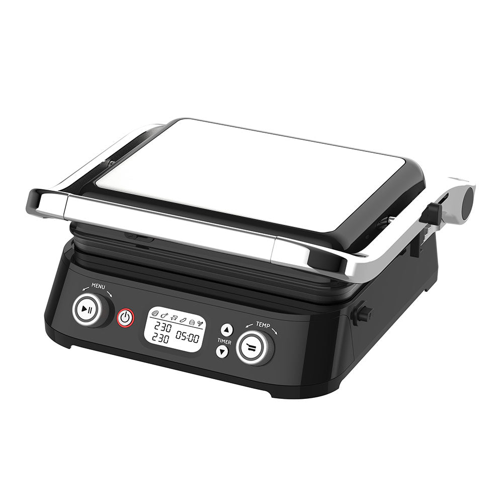 Digital LCD Electric Contact Grill Panini Press, 180° Fully Open Flat Griddle, Dual Knob Control with Timer & Temperature Setting, Non‑Stick Removable Plates, Countertop Indoor BBQ Grill for Home Kitchen, Steak Burgers Sandwich Meal Prep