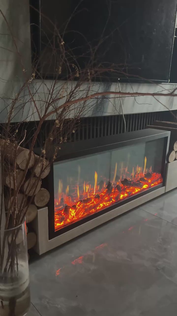 Built-in electric fireplace with LCD screen - multi-scene flame effects, remote control operation, adjustable heating, energy saving